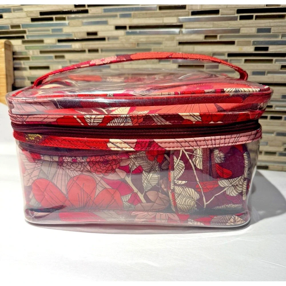 Vera Bradley 4 Pc Cosmetic Travel Organizer Set Floral Clear Makeup Case Bag